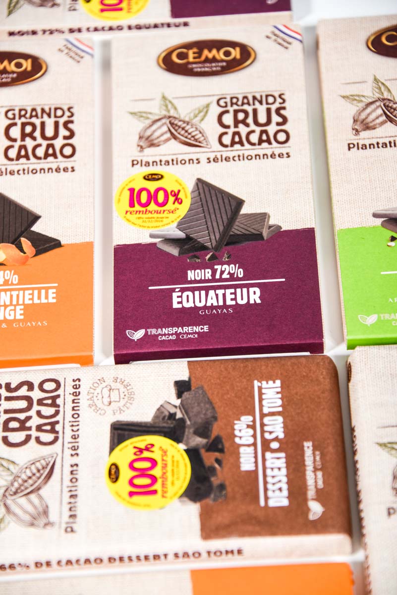 Déclinaison de la gamme de chocolats "Grands Crus Cacao" Cemoi